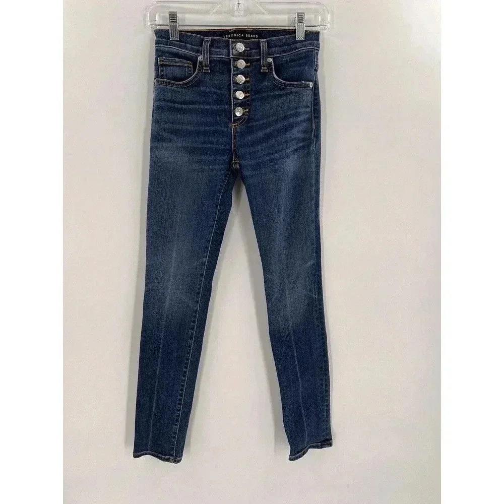 Veronica Beard Debbie High Rise Button Fly Skinny Jeans Nantucket Medium Wash 24
